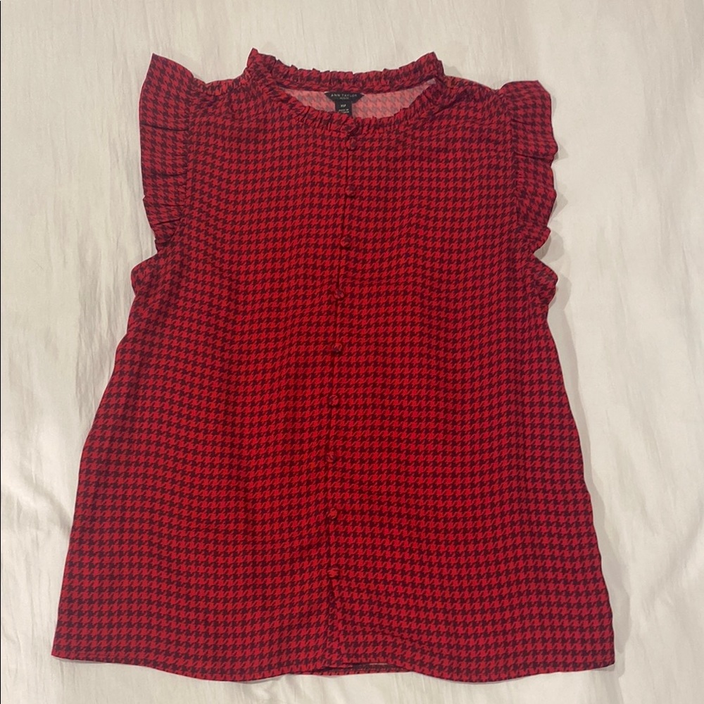Ann Taylor Red Houndstooth Top